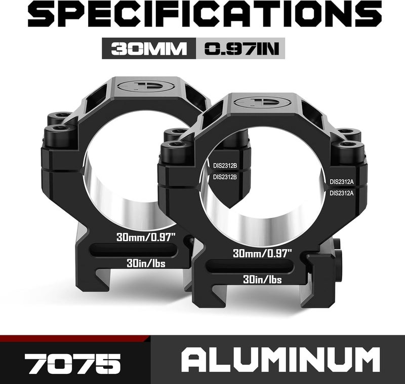 DISCOVERYOPT Store 7075 Series Aluminum 30mm 34mm 1 inch Scope Rings, High Precision Pre-lapped Picatinny Scope Rings, Medium/High/Low Profile Scope Mount for Picatinny Rail - Image 5